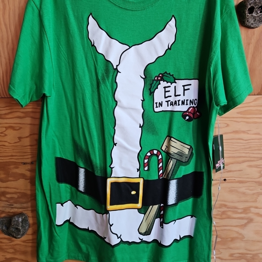 Mens Funny Elf Christmas T-Shirt size large